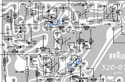 Lage der Messpunkte für die Kontrolle der Emitter-Spannung inder ZF